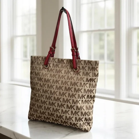 Authentic Michael Kors Signature Tan Pink Tote Bag! - Picture 2 of 14